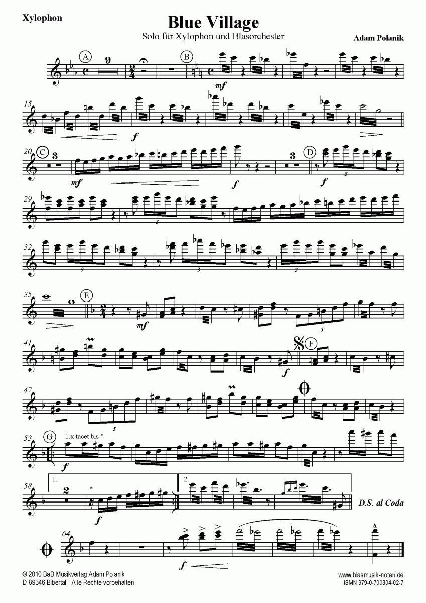 Blue Village - Sample sheet music