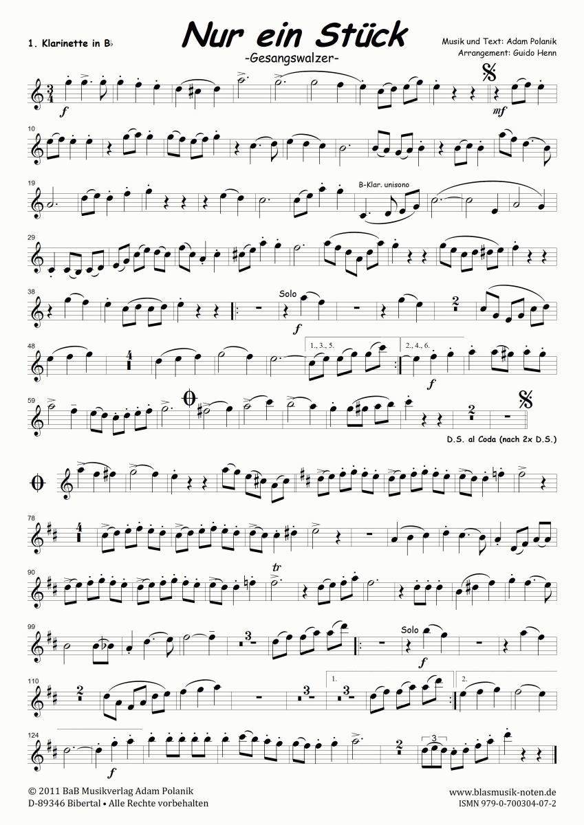 Nur ein Stück - Sample sheet music