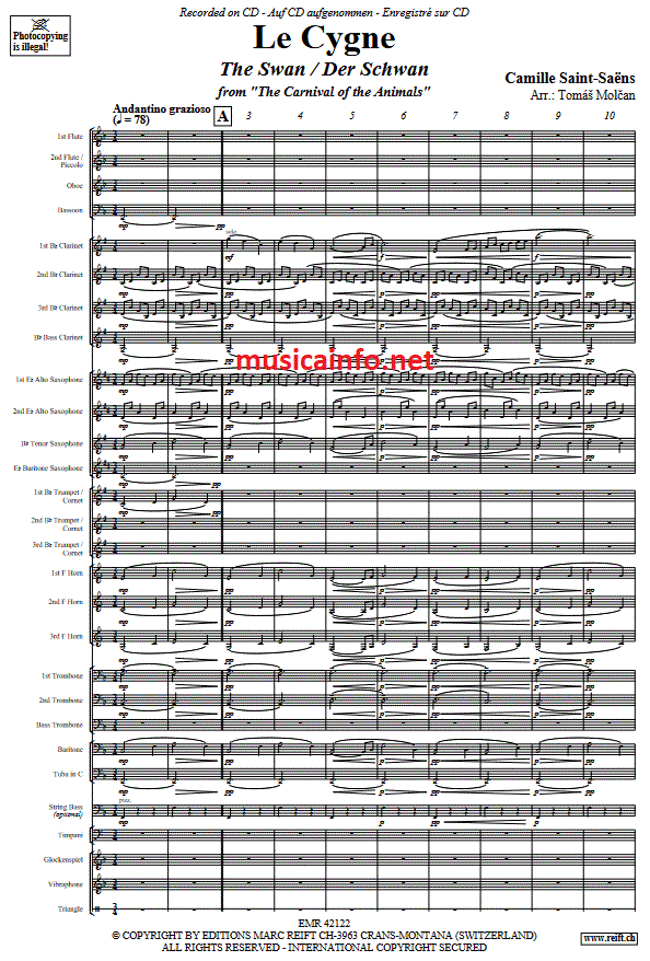 Le Cygne (from "The Carnival of the Animals") - Sample sheet music