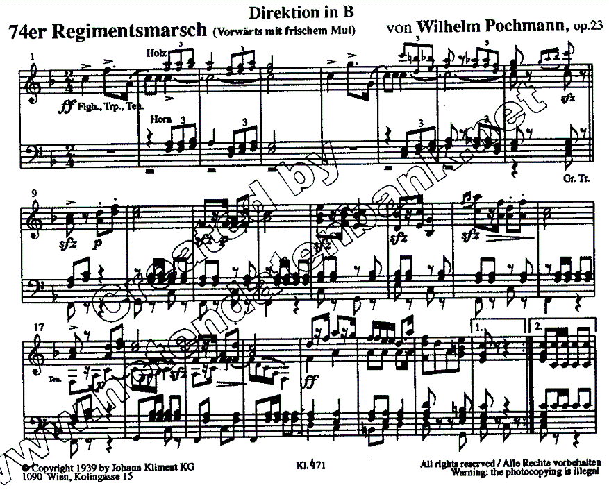 74er Regimentsmarsch (Vorwärts mit frischem Mut) - Sample sheet music